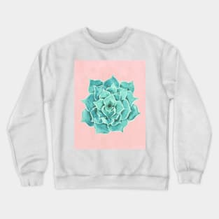 Watercolor Green Succulent On Pink Crewneck Sweatshirt